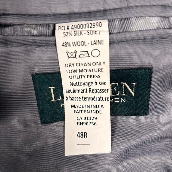 Lauren Ralph Lauren Blazer Silk Wool 48R Gray Two Button Single Vent Suit Jacket - Picture 5 of 13